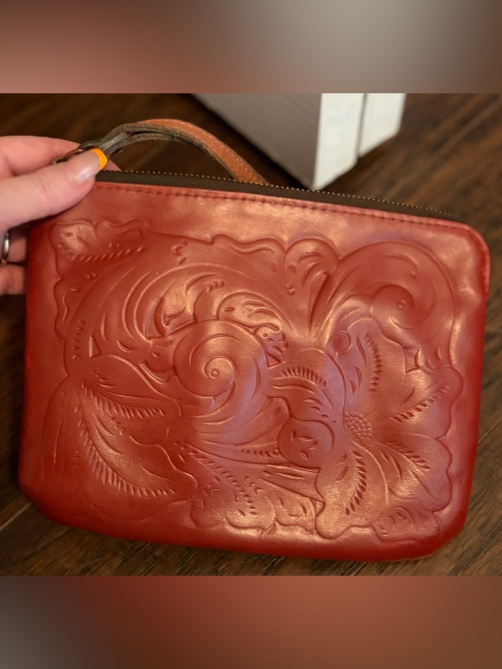 Patricia Nash - Embossed/Painted Leather Wristlet Pouch - Red